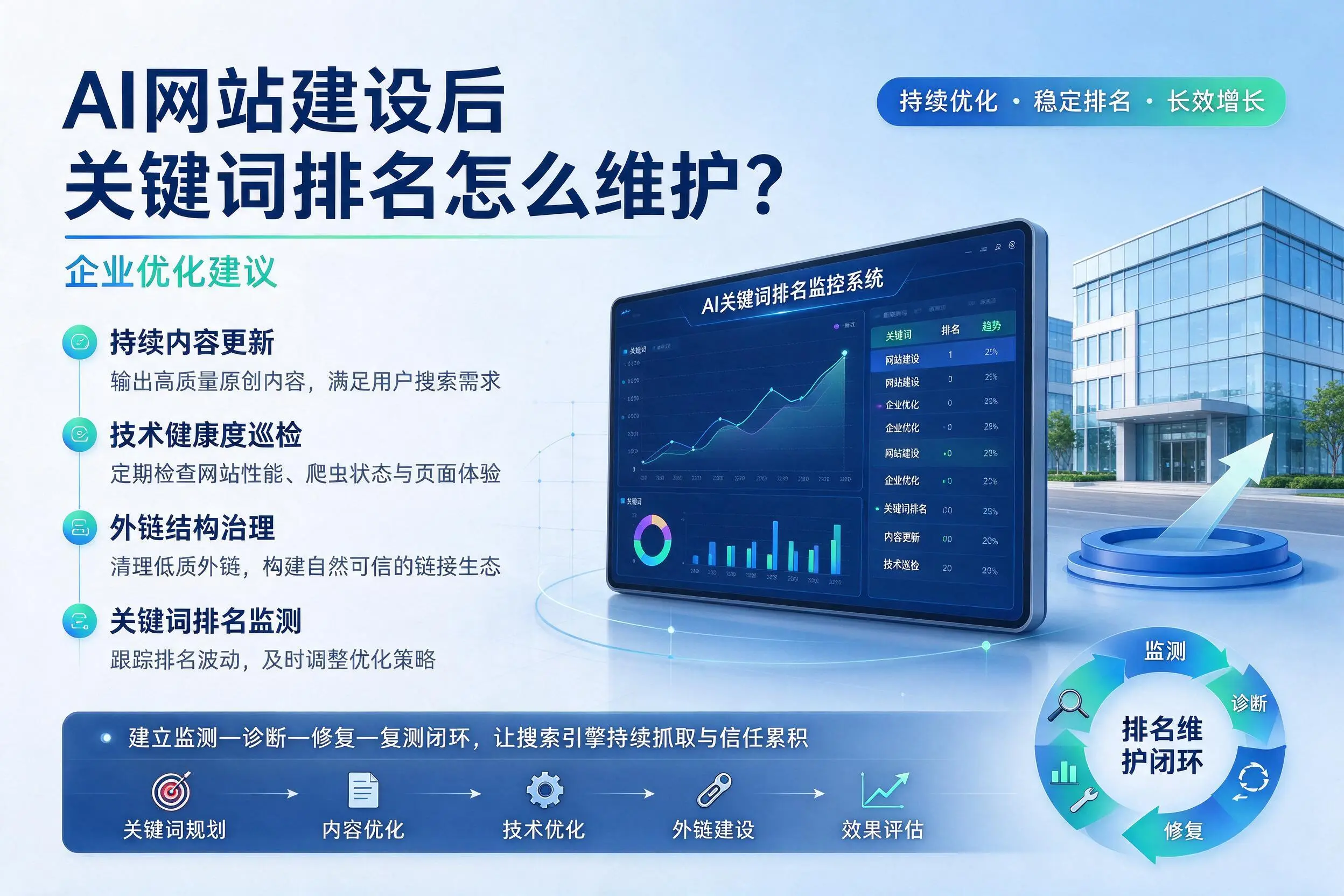 AI网站建设后关键词排名怎么维护？林芝企业优化建议