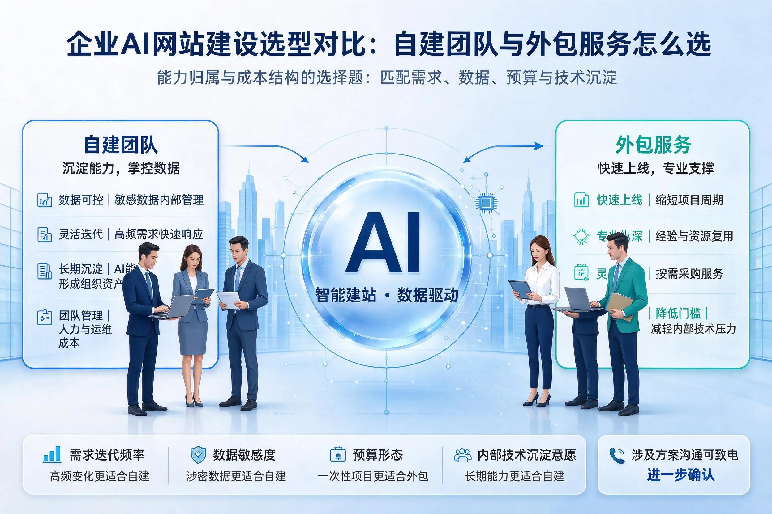 林芝企业AI网站建设选型对比:自建团队与外包服务怎么选